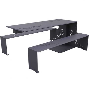 Table pique nique tôle acier design - Gris RAL 7011