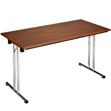 Table pliante Élégance à piètement chromé, plateau Wallnut