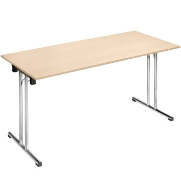 Table pliante Élégance à piètement chromé, plateau Wallnut