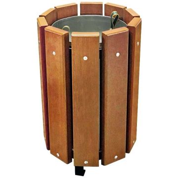 Poubelle de ville extérieure lames bois exotique 48L