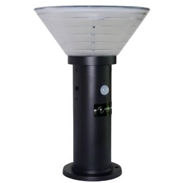 Borne d'éclairage solaire LED noire à détecteur de mouvement, H. 38 cm