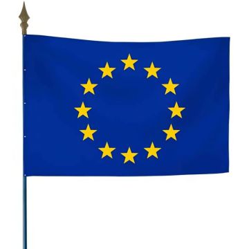 Drapeau de l'Union Européenne avec hampe bois et lance aspect bronze