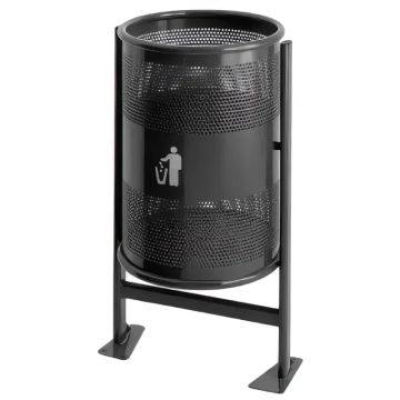Corbeille basculante 60L en acier perforé gris graphite fixée au sol - mobilier urbain Magequip