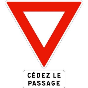 Panneau AB3a + Panonceau M9c "Cédez le passage"