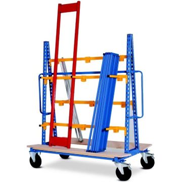 Chariot râtelier avec bras sur longerons double face