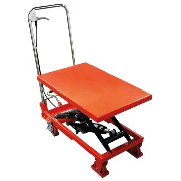Table élévatrice manuelle 150 kg à plateau acier époxy et timon repliable