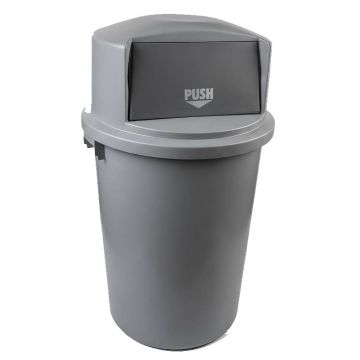 Poubelle plastique à trappe 126 litres grise avec couvercle push