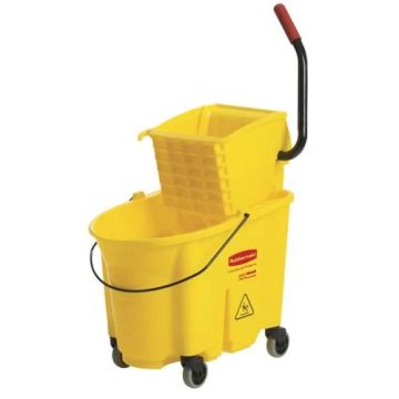 Seau à roulettes avec presse latérale WaveBrake Rubbermaid jaune 33 litres