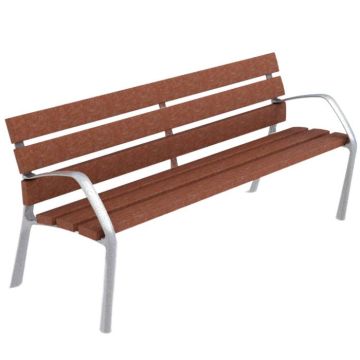 Banc public plastique recyclé Le Puy – 6 lames, pieds fonte, L. 180 cm