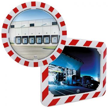 Miroirs industriels de sécurité avec cadre rouge et blanc