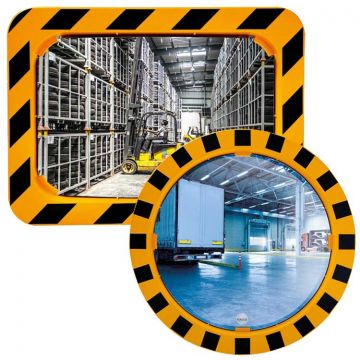 Miroirs industriels de sécurité avec cadre jaune et noir
