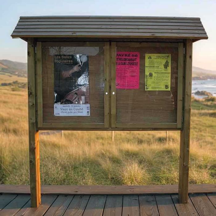 Vitrine extérieure bois sur pieds avec toit