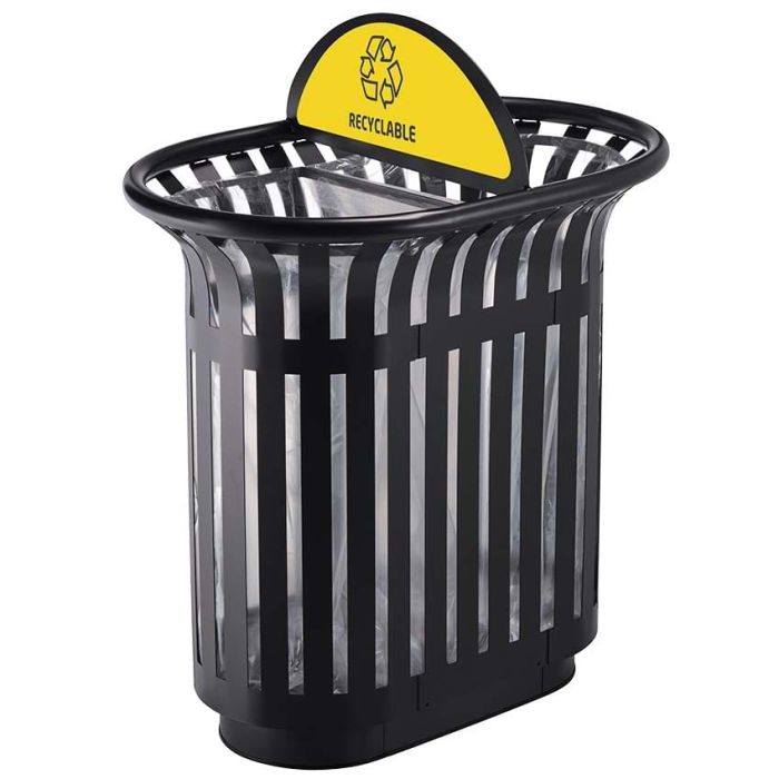 Corbeille tulipe tri-sélectif avec totem signalétique 2 X 60L