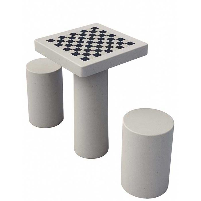 Table de jeux avec damier en béton
