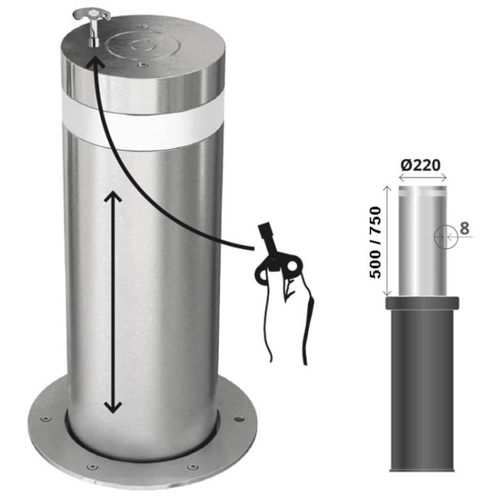 Borne De Sécurité Rétractable KSD Fortress 700 SS – 700mm, Acier Inoxydable, Verrouillable