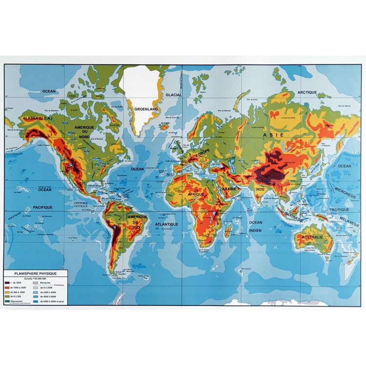 Planisphère - Carte du monde - 80 X 124 cm