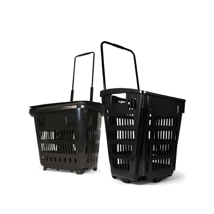 Panier magasin recyclé sur roulettes noir