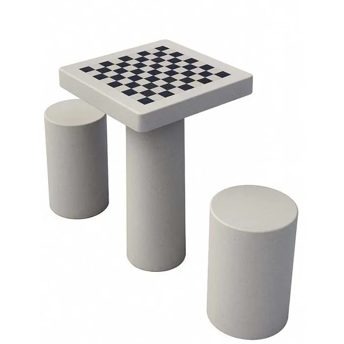 Table de jeux avec damier en béton