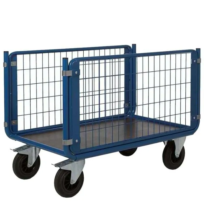 Chariot manutention à ridelles grillagées