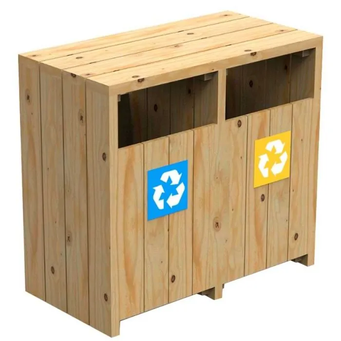 Corbeille de tri sélectif en bois autoclave – 2 ou 3 bacs de 90 L